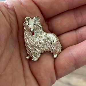 Vintage GERRY Collie sheltie Shetland sheep dog brooch pin silver tone